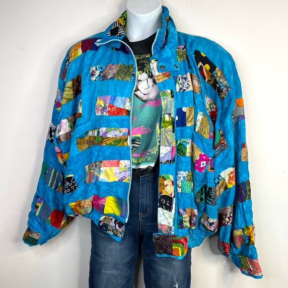 Nativewear Designs Vintage Patchwork Quilt Slouchy Bomber Jacket womens XL - Picture 13 of 17